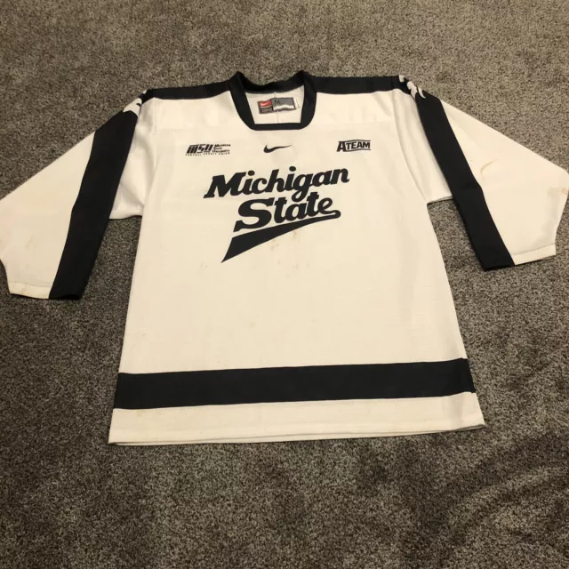 Michigan State Spartans Jersey Adult Medium White Green Hockey Nike Mens READ
