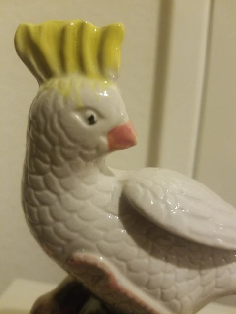Cockatiel White Yellow Figurine 7” Exotic  Bird On Pedestal Kitschy Brazil #202