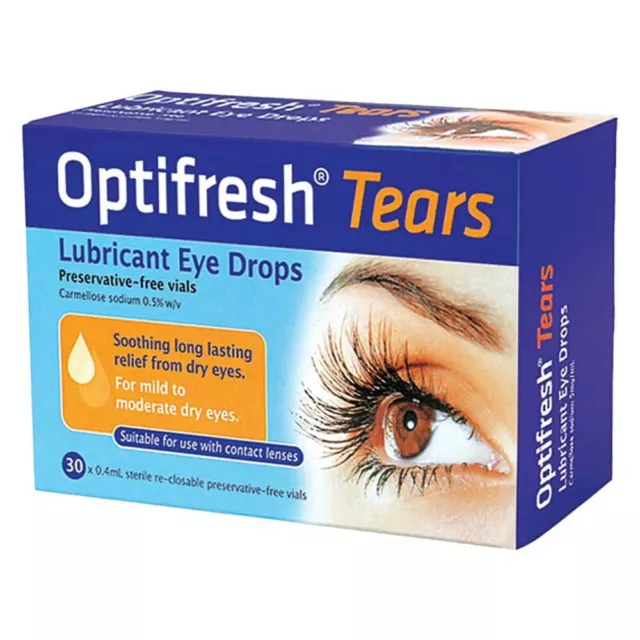 Optifresh Tears Lubricant Eye Drops 30 x 0.4mL Vials Mild to Moderate Dry Eyes