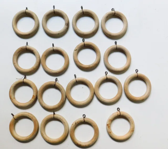 17 Antique Vintage Wood Drapery Curtain Rings 2 3/4" Fits 2" Rod