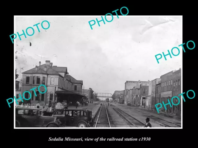 OLD LARGE HISTORIC PHOTO OF SEDALIA MISSOURI THE RAILROAD DEPOT STATION c1930