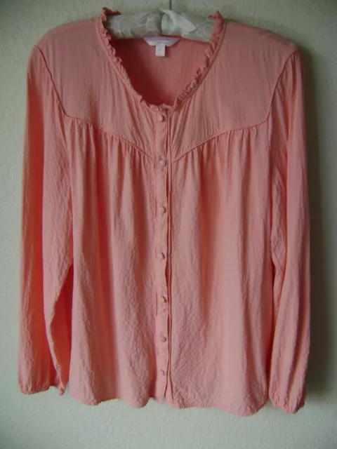 Lauren Conrad Womens Blouse Xl Coral Pink Button Up Top Shirt Ruffle Long Sleeve