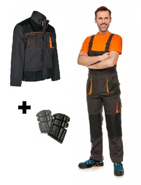 complete set Dungarees & Jacket & Kneepads WORK TROUSERS Bib & Brace Overalls HQ