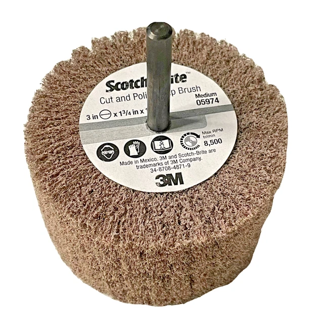 3M Scotch-Brite Medium Cut and Polish Flap Brush 3 in x 1-3/4 in x 1/4 05974