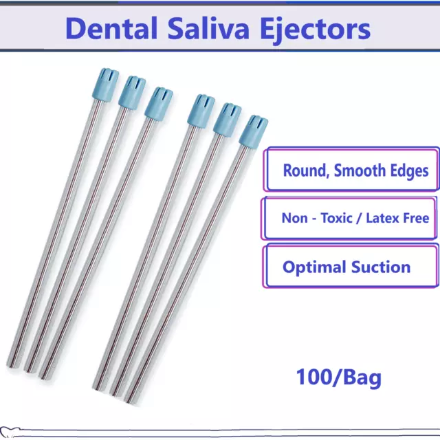 100 Dental Saliva Ejectors Ejector CLEAR/BLUE Suction Tips Disposable Top Deal!