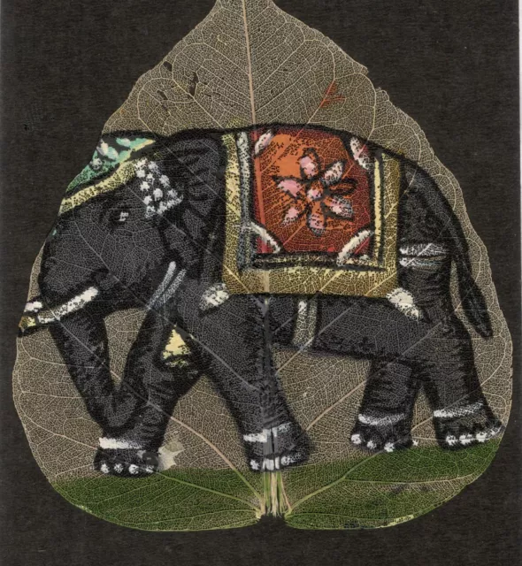 Elefante Pintura Sagrado Higo Hoja Arte Pintura Original Pintado a Mano i54-347