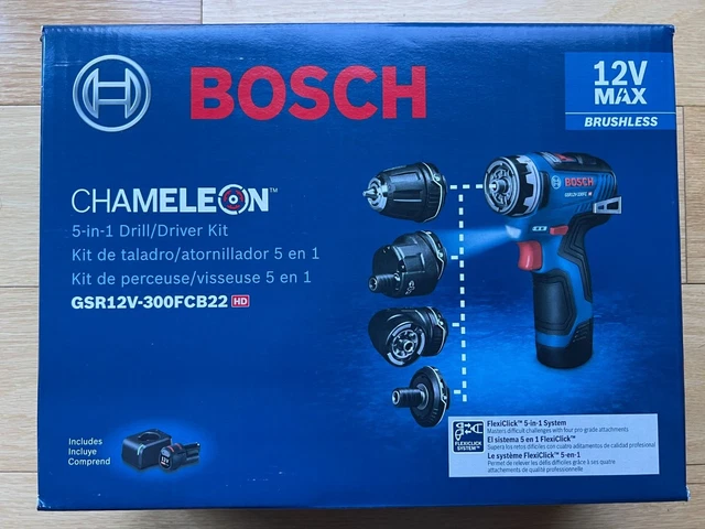 New Sealed Bosch 12V 1/4 in Brushless FlexiClick 5-in-1 Drill/Driver+2 Batteries