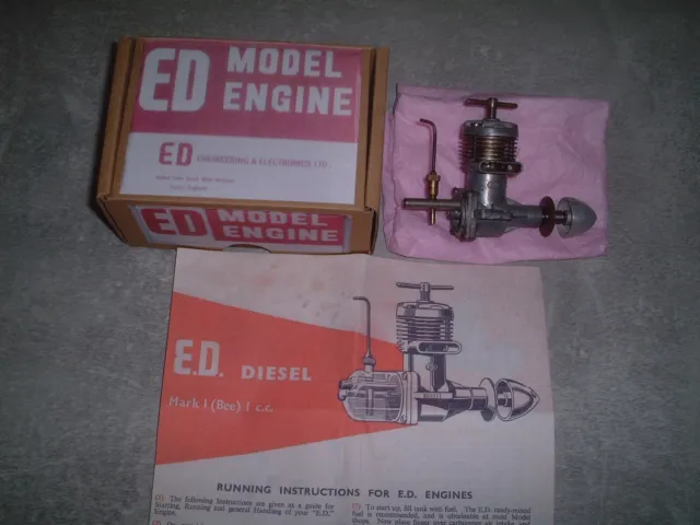 ED BEE 1.0cc MODEL AIRCRAFT DIESEL ENGINE + A BOX & PAPERS FOR AEROMODELLER