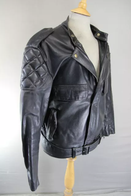 VINTAGE 80's CRUSADER BY MIKE LEWIS BRITISH MADE BLACK LEATHER BIKER JCKT 40-42" 2