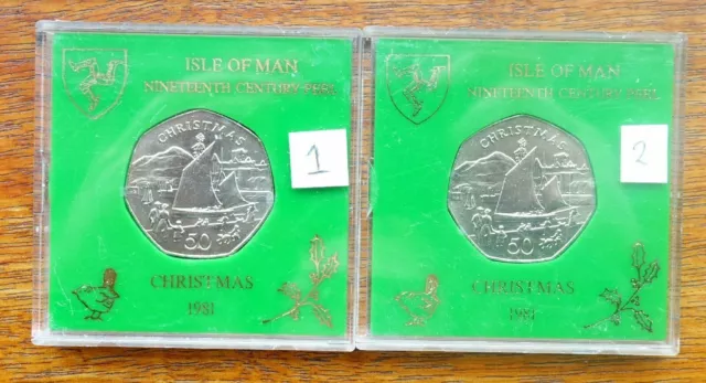 1x 1981 UNC Die:AB 50pence ISLE OF MAN Manx coin in case Christmas Xmas CASED