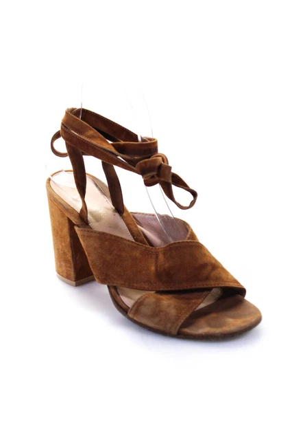 Gianvito Rossi Womens Suede Lace Up Sandal Heels Brown Size 37.5 7.5