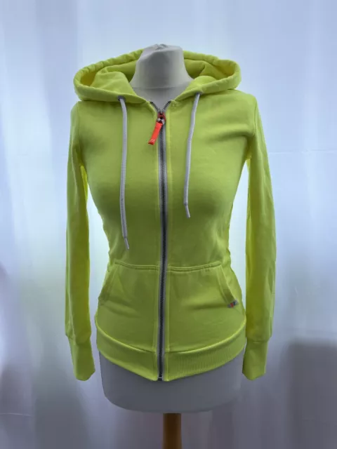 hoodie superdry size 8 yellow polyester blend long sleeve full zip Womens