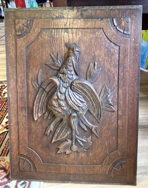 Ancien tableau Panneau en bois sculpté oiseaux faisan chasse trophée vintage