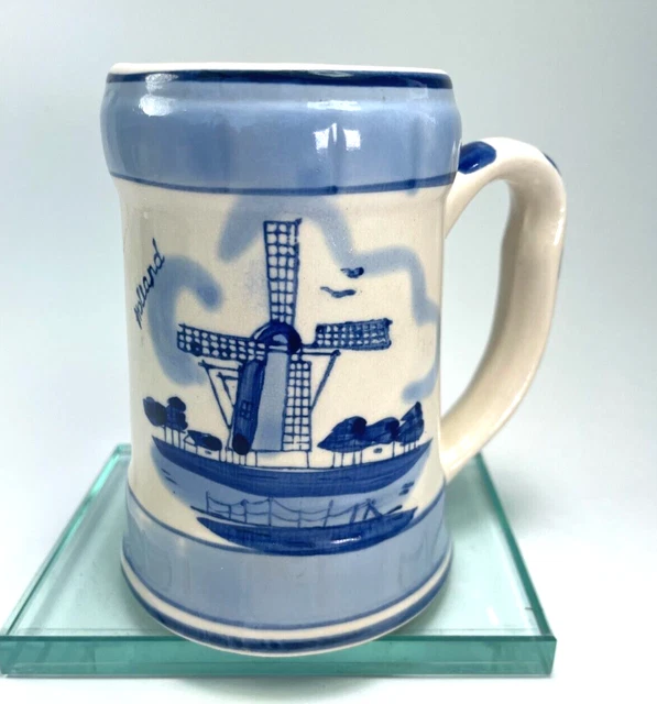 Vintage Dutch-Holland Delft Beer Stein Mug Windmill Dutch-Holland 12oz 1970" B7