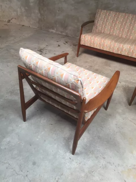 Salon Canapé/Daybed Et 2 Fauteuils Scandinave en teck et tissu Vintage Années 50 3