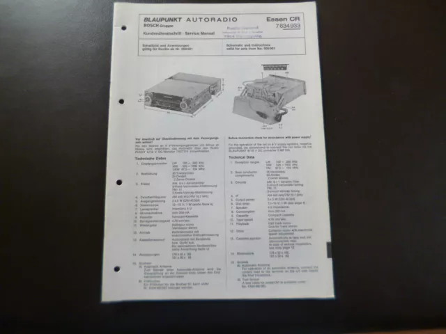 Original Service Manual Schaltplan Blaupunkt  Essen CR