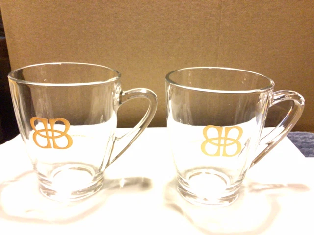 2 Vintage BAILEYS Original Irish Cream Clear Glass Coffee Mug Cup With Fill Line