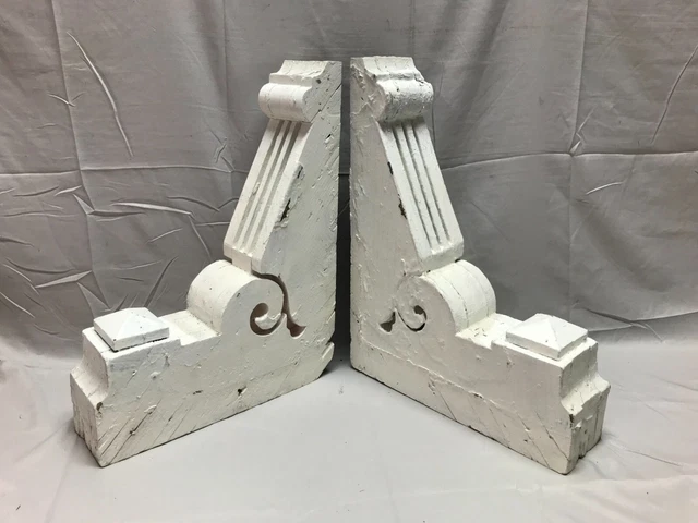 Pair Antique Shabby Victorian Wood Corbels Gingerbread VTG Old Chic 866-23B