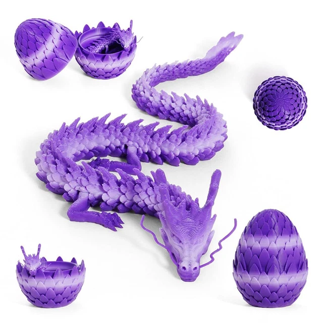 Œuf Dragon Imprimé 3D - Décoration Bureau, Jouet Articulé, 30 Cm, Matériau PLA, Couleur Bleu Et Noir, Idée Cadeau Originale