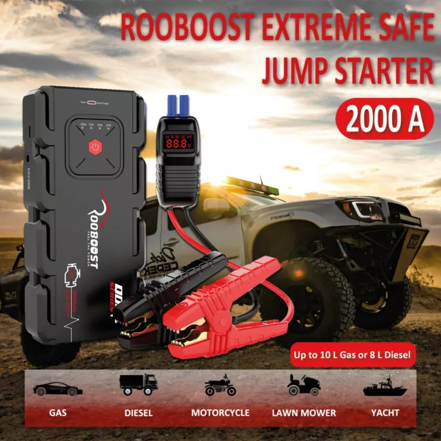 Jump Starter 2000A Portable 12 Volt Car battery Heavy duty high booster Rooboost