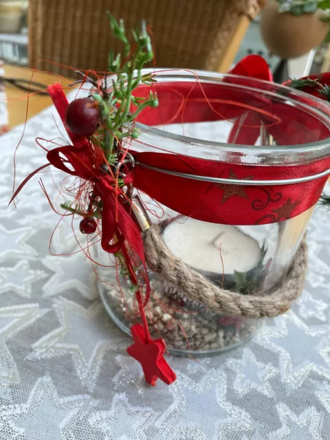 Kerzen WINDLICHT 3 Glas Kerzenhalter Teelicht Weihnachten Kugel Glöckchen Band