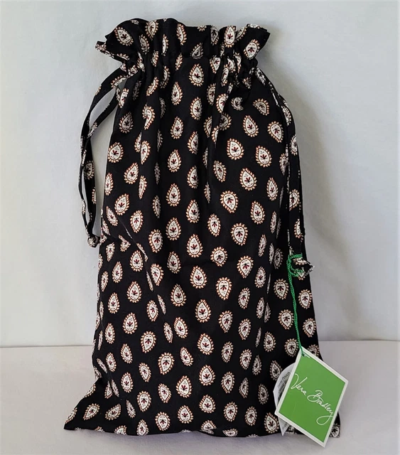 Vera Bradley Classic Black Ditty Bag Travel Pouch Unlined Drawstring Bucket Shoe