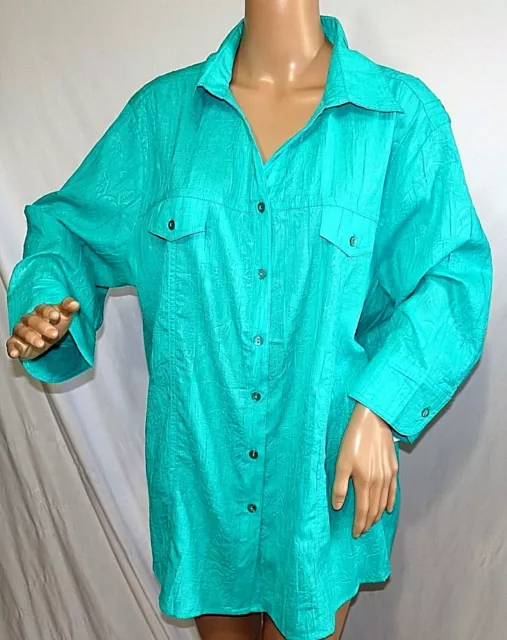 Southern Lady Women Plus Size 1x 2x 3x Green Floral Imprint Button Down Blouse