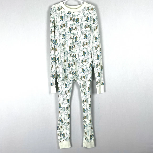 L.L. Bean Kids Organic Cotton Fitted Pajamas Size 12 Cream Hiking Animals