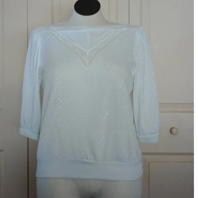 Vintage white with silver thread lace detail Kalico Queen size 44 1980's