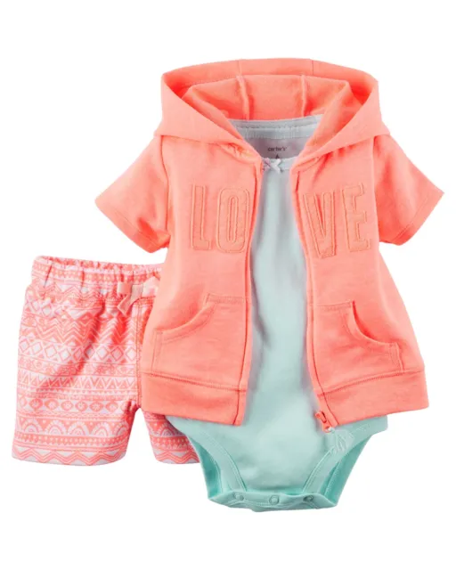 Carter's NWT 6M 9M Infant Girl 3Pc Cardigan Bodysuit Tee Short Set $30