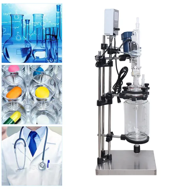 3L Lab Jacketed Glass Reactor Digital 0-680r/min Chemical Reaction Vessel Kettle
