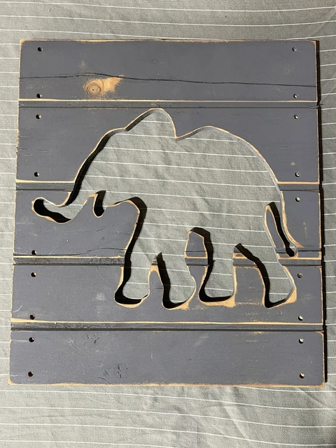 Nursery Decor Wall Art Kids Room  Wooden Elephant Stencil Art Hanging 14” x 16”