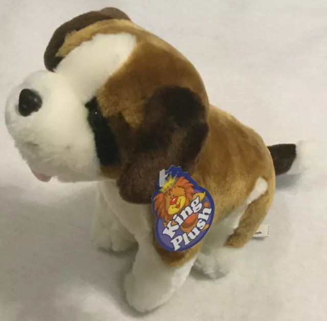 Retired King Plush 2002 White & Brown Dog Plush Stuffed 12” Nose To Tail End NWT