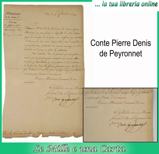 autograph letter Minister of Justice Count Pierre Denis de Peyronnet 1822