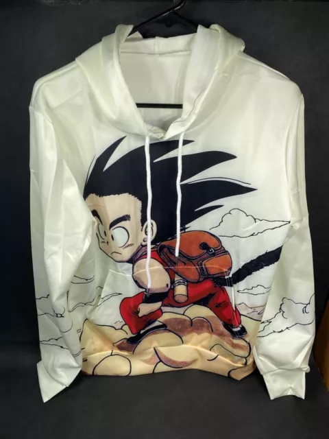 DRAGON BALL KID Goku Flying Nimbus Hoodie adult size Large white hooded 