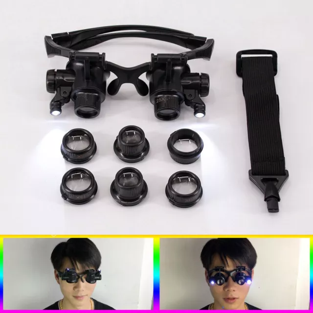 25X Magnifier Magnifying Eye Glass Loupe Jeweler Watch Repair Kit LED Light