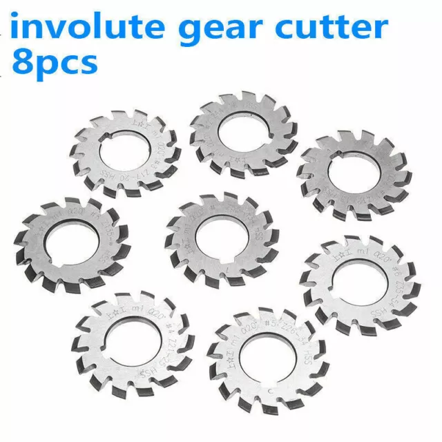 8pcs HSS #1-8 M1 20 Degree Involute Gear Milling Cutter machining Module Kit