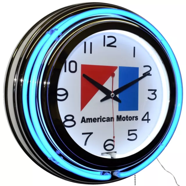 15" AMC American Motors Logo Double Neon Clock Garage Man Cave Decor (Blue)