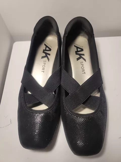 Anne Klein Black Sport Flats Shoes Square Toe Woman's Size 9 Medium Ballet