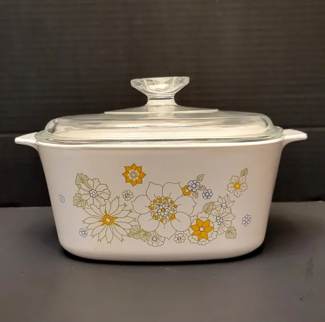 Vintage Floral Bouquet Corning Ware 3QT Glass Dutch Oven Casserole A-3-B w/ Lid