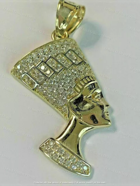 14K Yellow Gold Finish 1.10Ct Queen Nefertiti Egyptian Pendant Necklace Chain