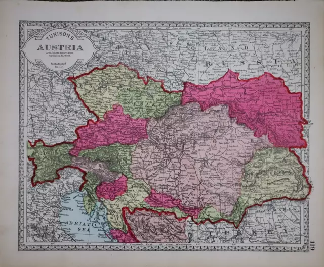 1885 Tunison Atlas Map ~ AUSTRIA - CROATIA - HUNGARY ~ (11x14) ~ Free S&H