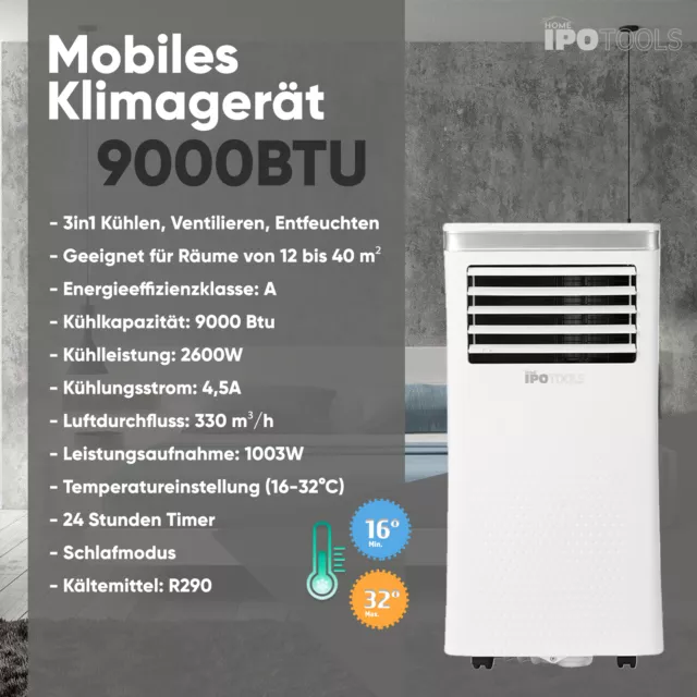 IPOTOOLS Mobile Klimaanlage Mobiles Klimagerät Lokales Klima 2,6kW 9000 Btu 2