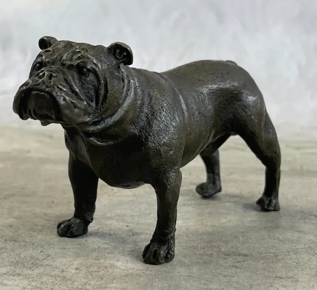 Art Deco Miniature Brown Patina English Bulldog Chien Bronze Sculpture Figure