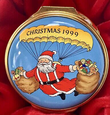 Halcyon Days Of London England Fine Gold Plated Enamel Christmas 1999 Box W/Coa