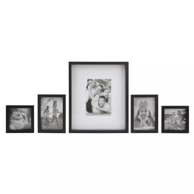 SHIP FROM USA, 5 Piece Square Wood Wall Mounted Gallery Frames Black Set of 5