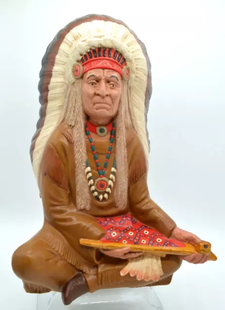 Ceramic Statue of Native American Indian Chief with Peace Pipe 1974 Byron Molds