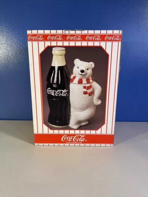 Vintage Coca-Cola Polar Bear With Coke Bottle Ceramic Cookie Jar - New In Box!