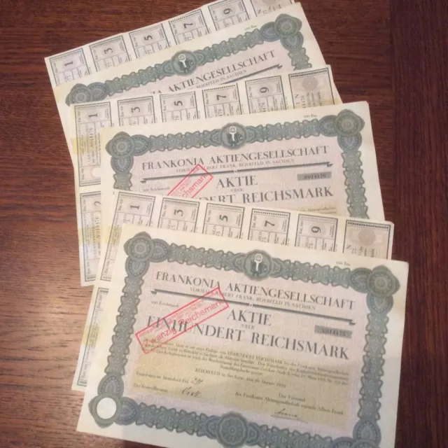 Franconia Aktiengesellschaft With Coupons X 3 Invalid Share Certificates