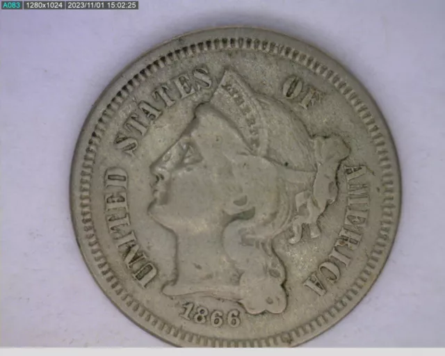 1866 three cent nickel (42-429 11m3)